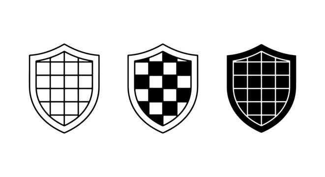 Shield Icons Set, Security Emblems, Protection Symbols, Vector Graphics