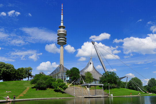 MUNICH,  GERMANY : Tower of stadium of the Olympiapark in Munich, Germany, is an Olympic Park which was constructed for the 1972 Summer Olympics 
