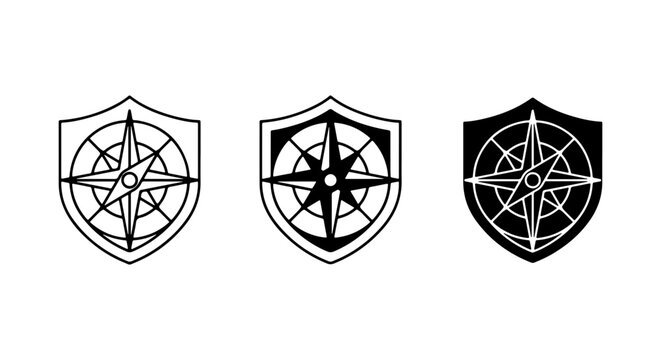 Compass Shield Icons, Navigation Emblem Set, Nautical Adventure Symbols