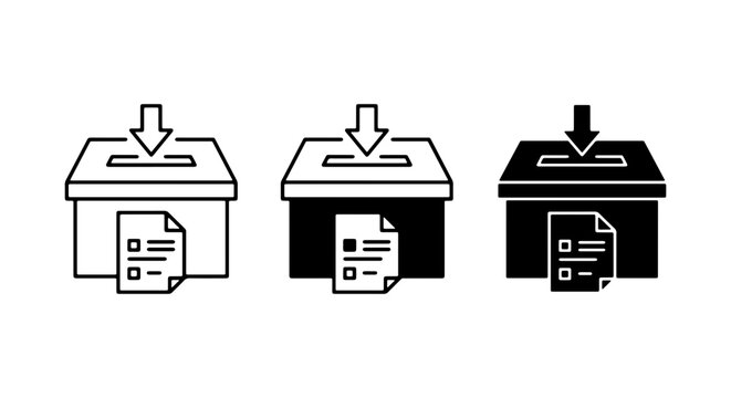 Voting Box Icons Set, Ballot Submission Vector Graphics, Election Process Symbols