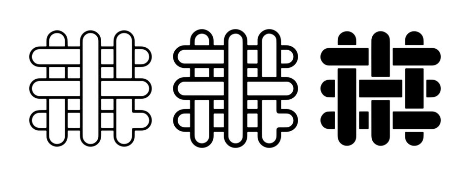 Woven Texture Icons, Textile Pattern Symbols, Fabric Grid Graphics - Set of 3 Vector Illustrations