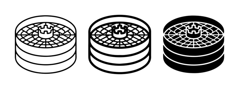 Food Dehydrator Trays Set, Stackable Drying Racks, Kitchen Appliance Icons, Black and White Line Art
