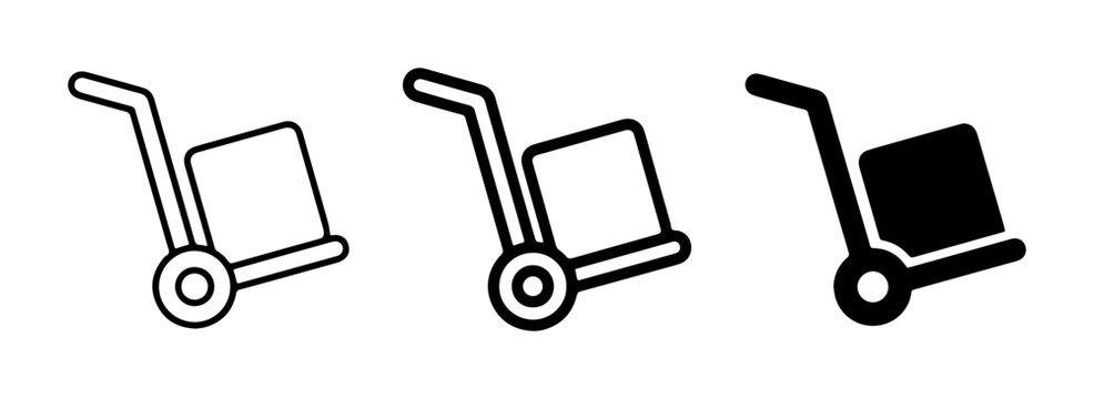 Hand Truck Icons, Dolly Cart Vector Graphics, Package Trolley Set for Logistics and Delivery Services