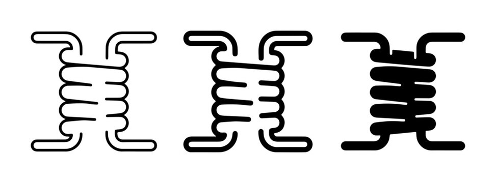Coil Icons Set: Wire Spool Vector Graphics, Electrical Component Symbols, Industrial Design Elements