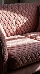 Fototapeta premium Soft Pink Quilted Sofa Bathed in Sunlight in Cozy Interior