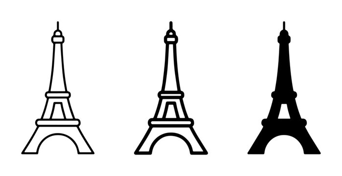 Eiffel Tower Icons, Paris Landmark Vector Graphics, French Architecture Silhouettes, Travel Symbols