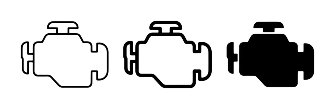 Engine Icons Set: Outline, Filled Outline, and Solid Black Vector Graphics for Automotive and Mechanical Concepts