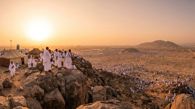 Massive Crowd of Pilgrims Seen from Hilltop at Arafat