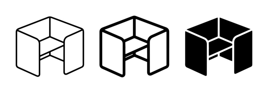 Modern Booth Seating Icons, Minimalist Office Pod Design, Private Meeting Space Vector Graphics
