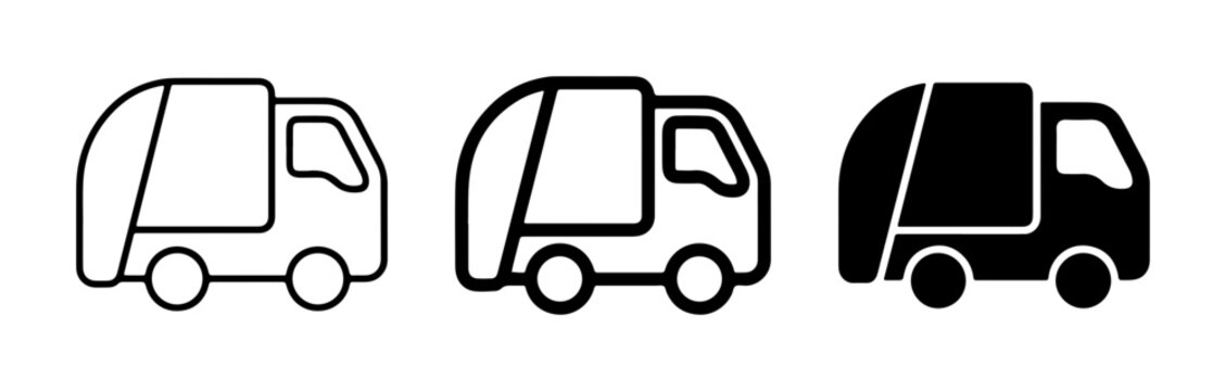 Garbage Truck Icons, Waste Collection Vehicle Vector Set, Sanitation Truck Graphics, Recycling Transport Symbols