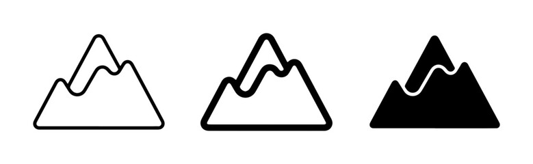 Mountain Icons Set, Simple Peaks Vector Graphics, Outline and Silhouette Styles for Nature and Adventure Themes © Rubel