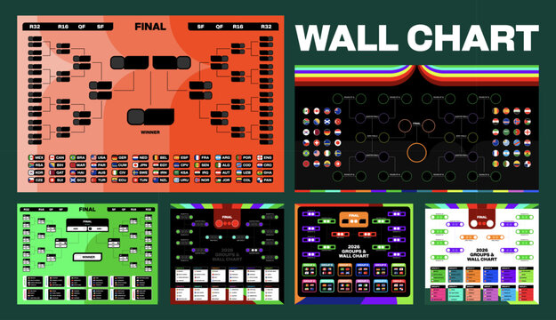 Modern World Football 2026 Global Football Championship Tournament Brackets and Group Stage Wall Charts cup Vector Design