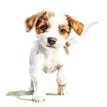 watercolor of Puppy Wagging Its Tail illustration, isolated on a white background.