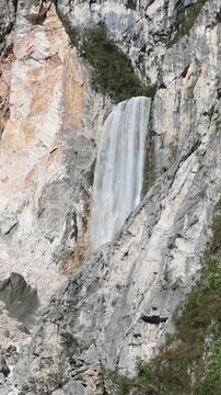 Boka Waterfall (Slap Boka), tallest and most powerful waterfall in Slovenia, boasting a total height of 144 meters (472 feet) and a width of 18 meters (59 feet). Located in Soča Valley Bovec Kobarid