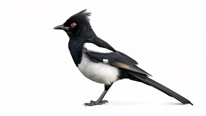 Fototapeta premium Hyperrealistic Korean Magpie Bird with Black and White Plumage Isolated on White Background