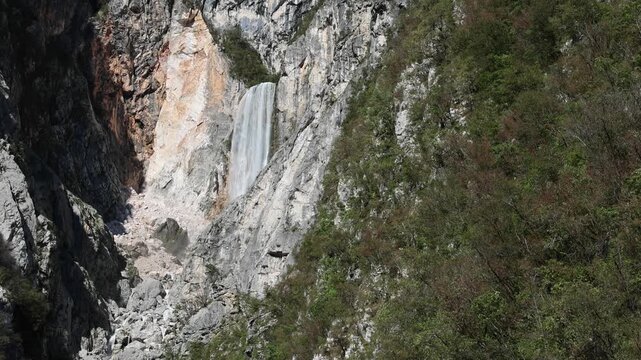 Boka Waterfall (Slap Boka), tallest and most powerful waterfall in Slovenia, boasting a total height of 144 meters (472 feet) and a width of 18 meters (59 feet). Located in Soča Valley Bovec Kobarid
