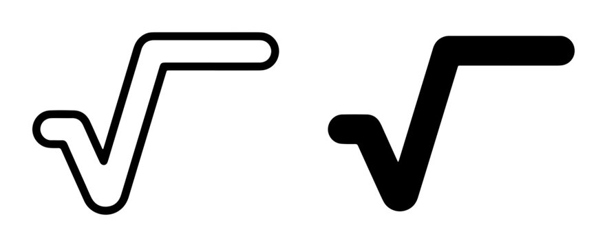 Square Root Symbol Icons, Math Radical Sign Vector Graphics, Mathematical Operation Symbols, Black and White, Simple Shapes