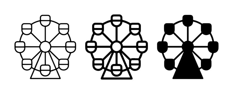 Ferris Wheel Icons Set, Amusement Park Ride Vector Graphics, Carnival Attraction Symbols