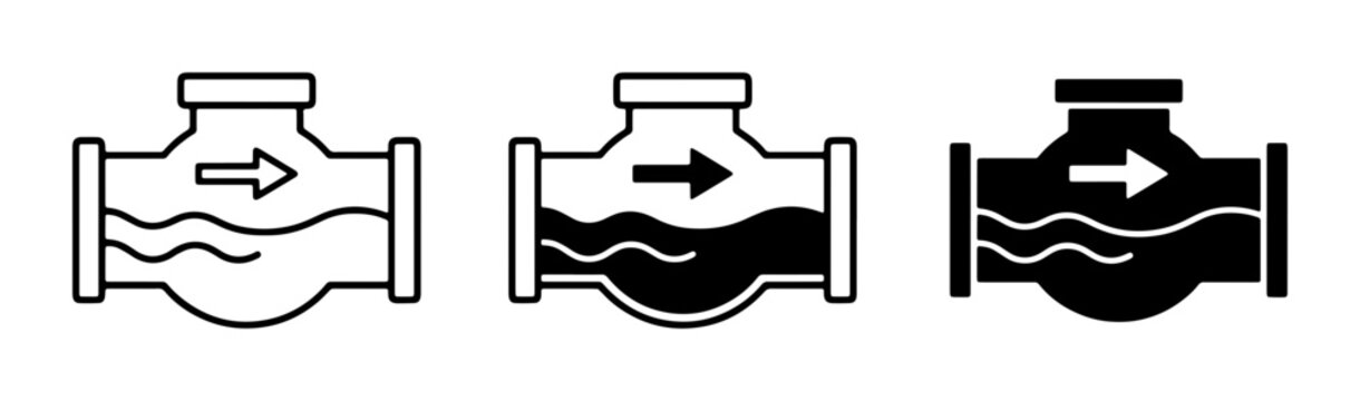 Plumbing Check Valve Icons, Water Flow Control Symbols, Industrial Pipe System Graphics