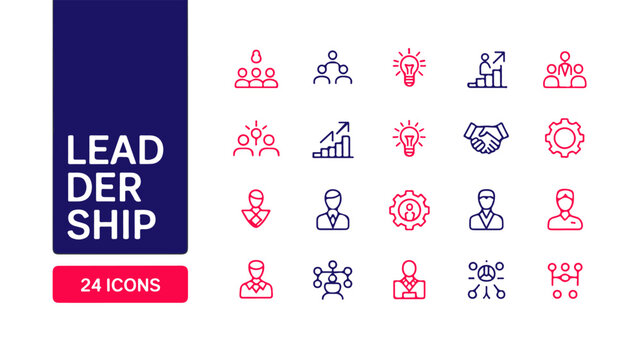 Set of leadership line icon. Stroke is editable. The stock vector is leader, team, direction, confidence, and vision.