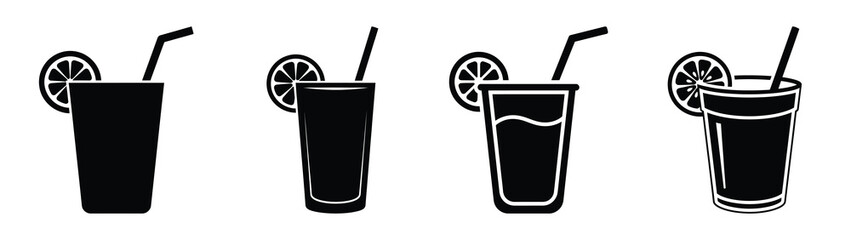 Collection of black summer fresh lemonade cup silhouette simple vector icon set and summer icons concept. © Shilpy
