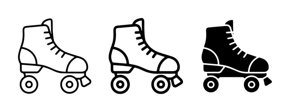 Retro Roller Skate Icons, Vintage Quad Skates Set, Classic Sport Footwear Graphics, Black and White Vector Illustrations