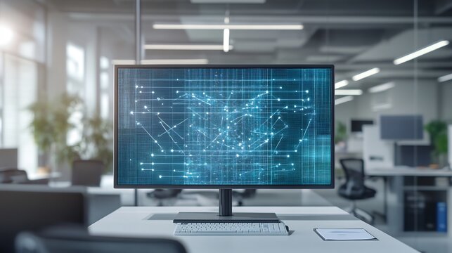 Data Transfer Activity Shown a Digital Screen Original Office Background