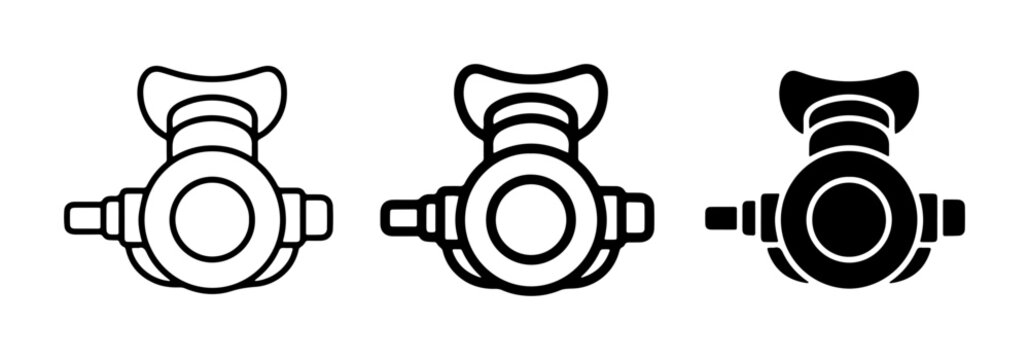 Scuba Diving Regulator Icons, Underwater Breathing Equipment Set, Marine Sport Gear Graphics