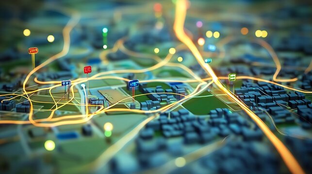 Data Transmission a Digital Map Showing Various Communication Networks Original Background