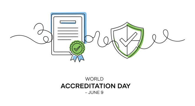 World accreditation day concept with documents seals and shield illustration