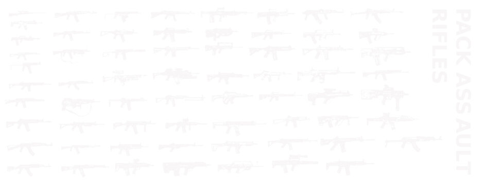 Pixel weapon silhouettes set featuring. Rifles. Pack with Attachments and Variations
