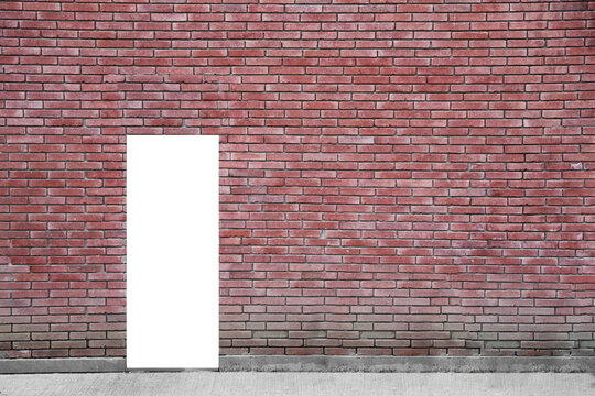 white mockup mock up template empty blank rectangular door  doorway in new modern street exterior gate Red brick wall background backdrop