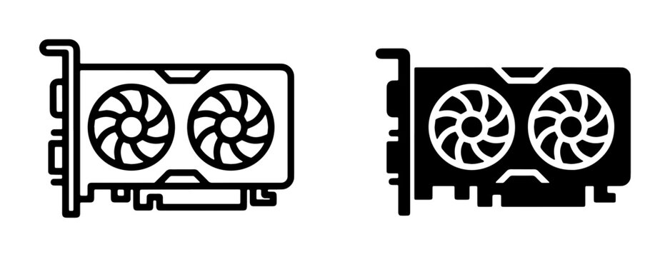 Graphics Card Icon Set, Computer Hardware Vector Graphics, GPU Components, Technology Symbols, Digital Art
