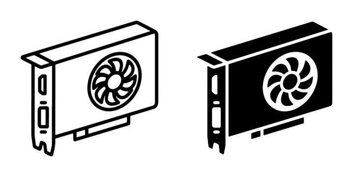Computer Graphics Card Vector Icons, GPU Hardware Components, Technology and Gaming Equipment, Digital Art and Illustration