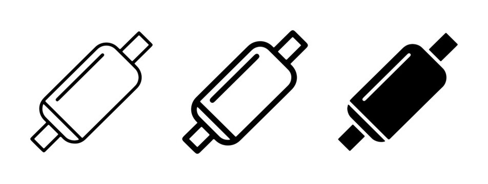 Automotive Muffler Icons, Exhaust System Components, Vehicle Parts Set, Black and White Graphics