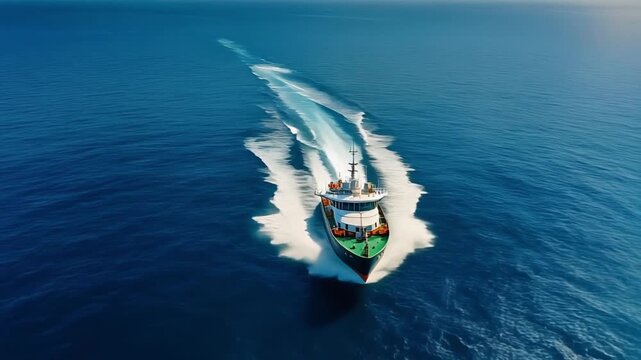 Maritime Security Vessel Cruising at High Speed in Deep Blue Sea