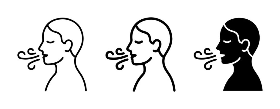 Breathing Icons, Exhale Symbol, Person Exhaling Air, Calm Breath Vector Art, Health and Wellness Graphics