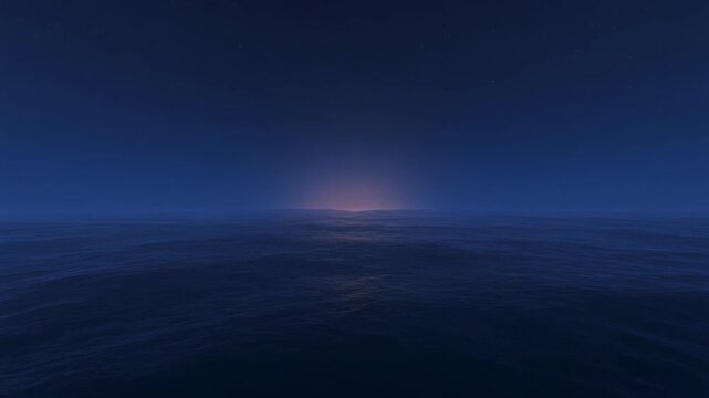 Deep Blue Ocean Surface at Night with Faint Horizon Glow