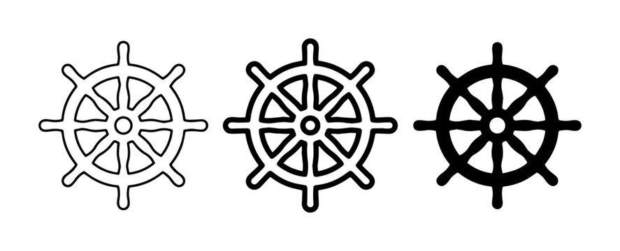 Nautical Helm Icons, Ship Wheel Vector Graphics, Marine Steering Wheel Symbols for Maritime Navigation and Ocean Travel Design