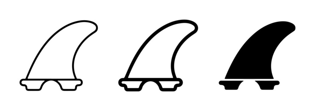 Surfboard Fins Set, Twin Fin Vector Icons, Black and White Surfing Equipment Graphics