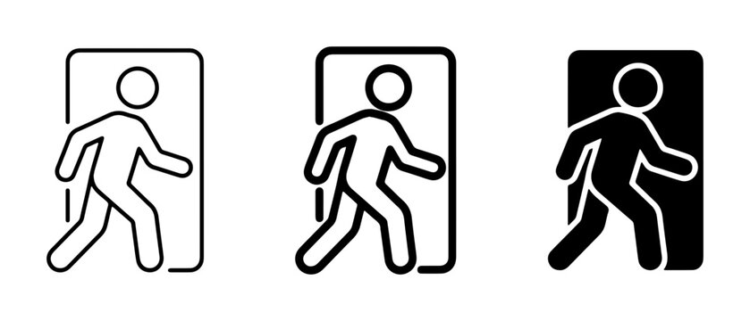 Exit Sign Icons, Running Man Symbol, Emergency Door Graphics, Safety Navigation Pictograms, Vector Art Collection