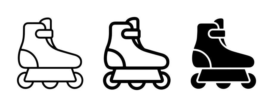 Inline Skates Vector Icons Set, Rollerblade Sport Equipment Graphics, Three Styles: Outline, Filled Outline, Silhouette