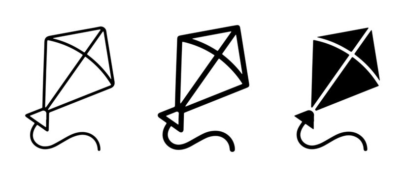 Kite Icons Set, Simple Vector Graphics for Outdoor Fun and Childhood Play, Outline and Solid Fill Styles