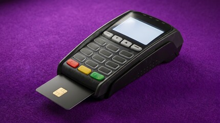 Obraz premium Secure Credit Card Transaction on Purple Surface