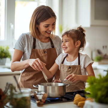 m&atilde;e e filha cozinhando juntas