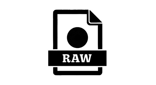 Minimal black silhouette icon, simple flat vector, bold black shape, no, no shading raw image file format icon on a, flat icon style