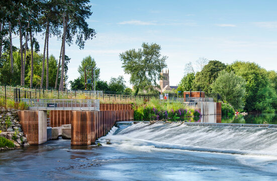 Diglis Island Weir in the summertime,near to the Cathedral city of Worcester,England,UK.