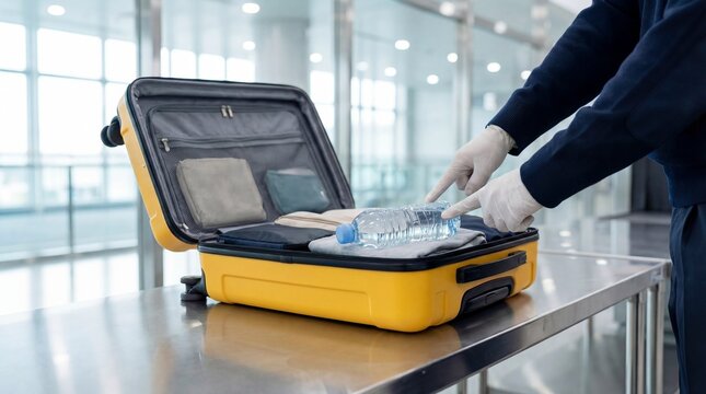 Confiscated liquid check during cabin baggage screening at airport terminal
