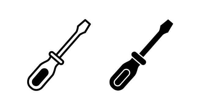 Minimal black silhouette icon, simple flat vector, bold black shape, no, no shading flathead screwdriver icon set, vector illustration on a, flat icon style
