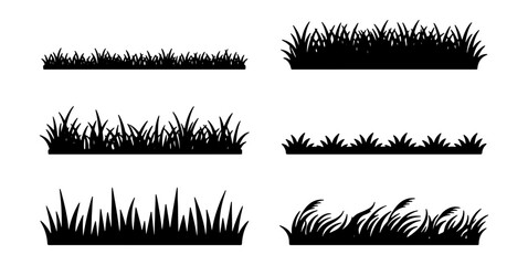 Black Grass Silhouettes, Vector Border Elements, Nature Ground Textures © TAMIM